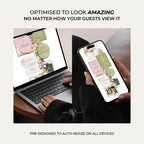 Pink & Green Floral Wedding Website Template with RSVP: Editable Canva Design (Digital Download)
