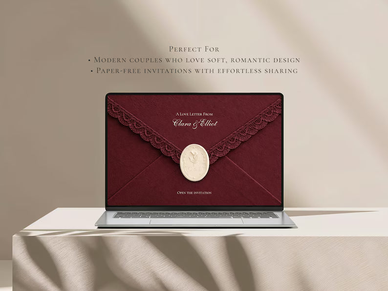 Burgundy Save the Date Website Template | Digital Wedding Invitation with RSVP | Instant Download
