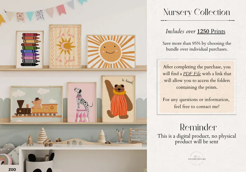 1250+ Nursery Prints Bundle – Animal Wall Art for Kids & Baby Rooms