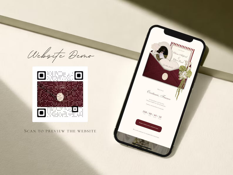 Burgundy Save the Date Website Template | Digital Wedding Invitation with RSVP | Instant Download