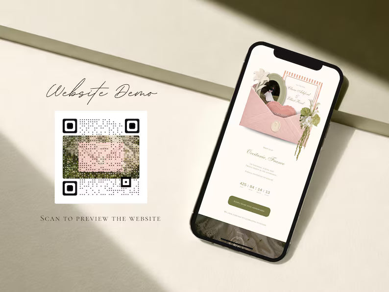 Save the Date Website Template | Blush & Sage Digital Invitation with RSVP | Instant Download