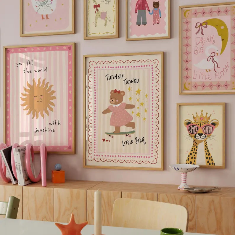 Pink Girl Nursery Wall Art Prints, Animals, Gallery Set (Digital Download, +180 Prints