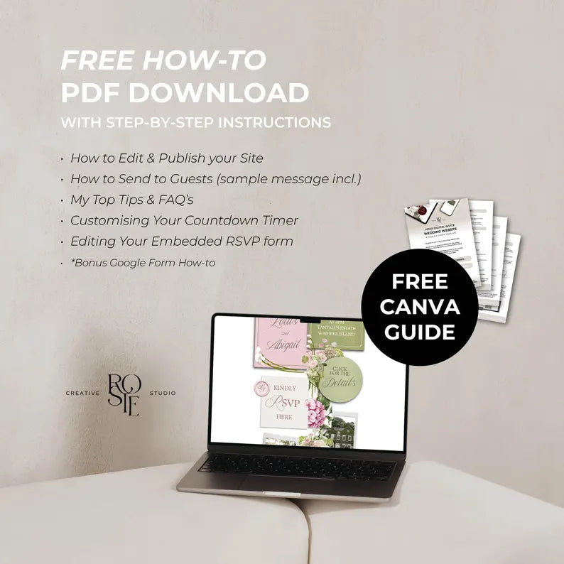 Pink & Green Floral Wedding Website Template with RSVP: Editable Canva Design (Digital Download)