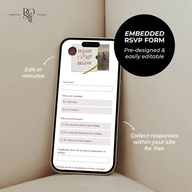 Olive Green & Burgundy Floral Wedding Website – Canva Template