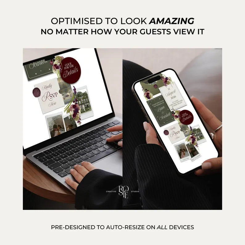 Olive Green & Burgundy Floral Wedding Website – Canva Template