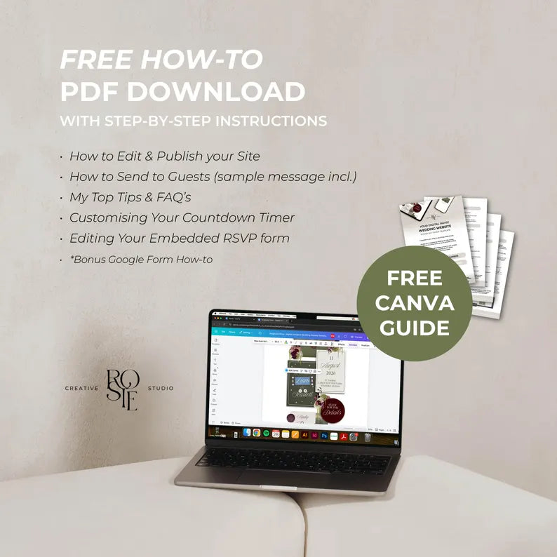 Olive Green & Burgundy Floral Wedding Website – Canva Template