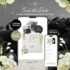 Ivory & Green Floral Save the Date with Built-In Form: Canva Website Template (Digital Download)