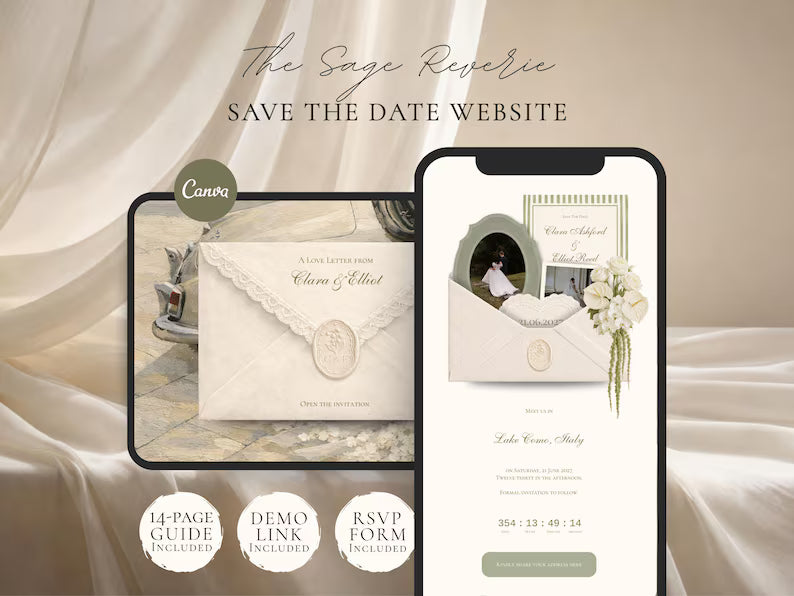 The Sage Reverie Save the Date Website Template Instant Download