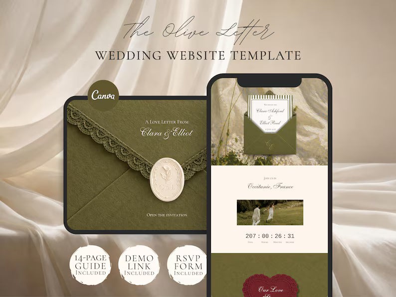 The Olive Letter Wedding Website Template | Instant Download