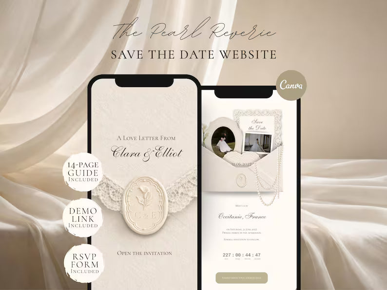Pearl & Ivory Save the Date Website Template | Digital Wedding Invitation with RSVP | Instant Download
