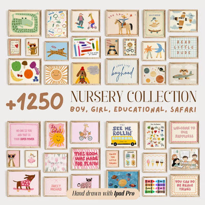 1250+ Nursery Prints Bundle – Animal Wall Art for Kids & Baby Rooms