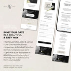 Black, Ivory & Green Floral Save the Date with Built-In Form: Canva Website Template (Digital Download)