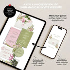 Pink & Green Floral Wedding Website Template with RSVP: Editable Canva Design (Digital Download)