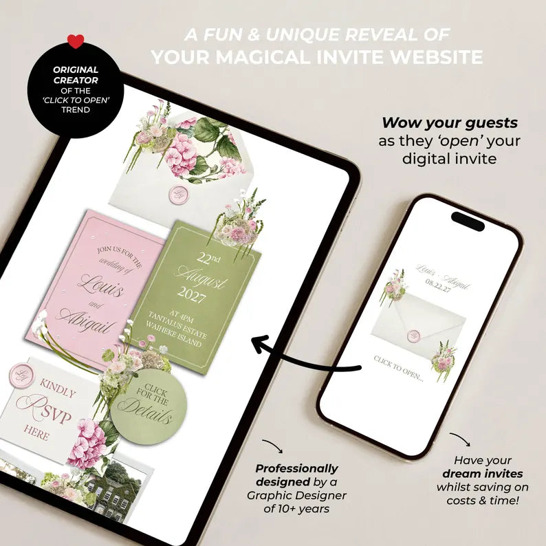 Pink & Green Floral Wedding Website Template with RSVP: Editable Canva Design (Digital Download)
