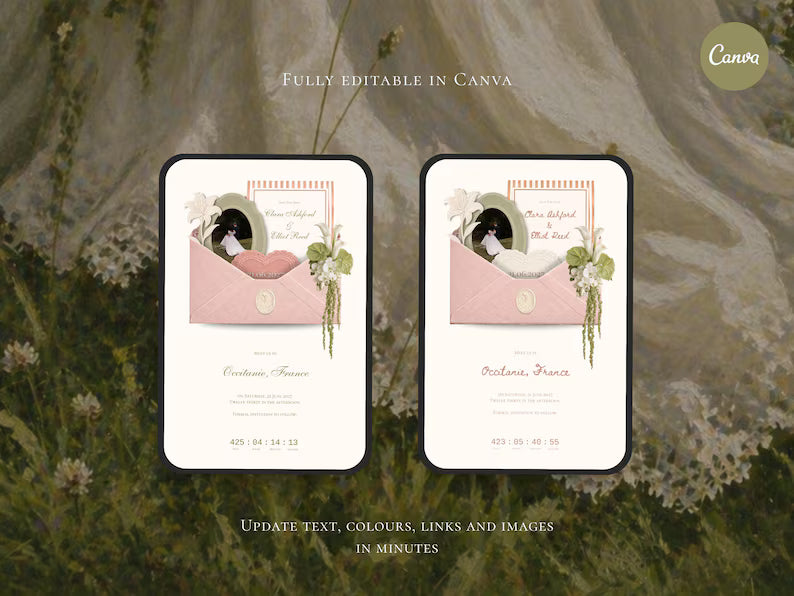 Save the Date Website Template | Blush & Sage Digital Invitation with RSVP | Instant Download