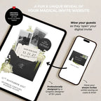 Black, Ivory & Green Floral Save the Date with Built-In Form: Canva Website Template (Digital Download)