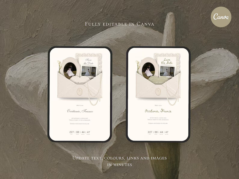 Pearl & Ivory Save the Date Website Template | Digital Wedding Invitation with RSVP | Instant Download