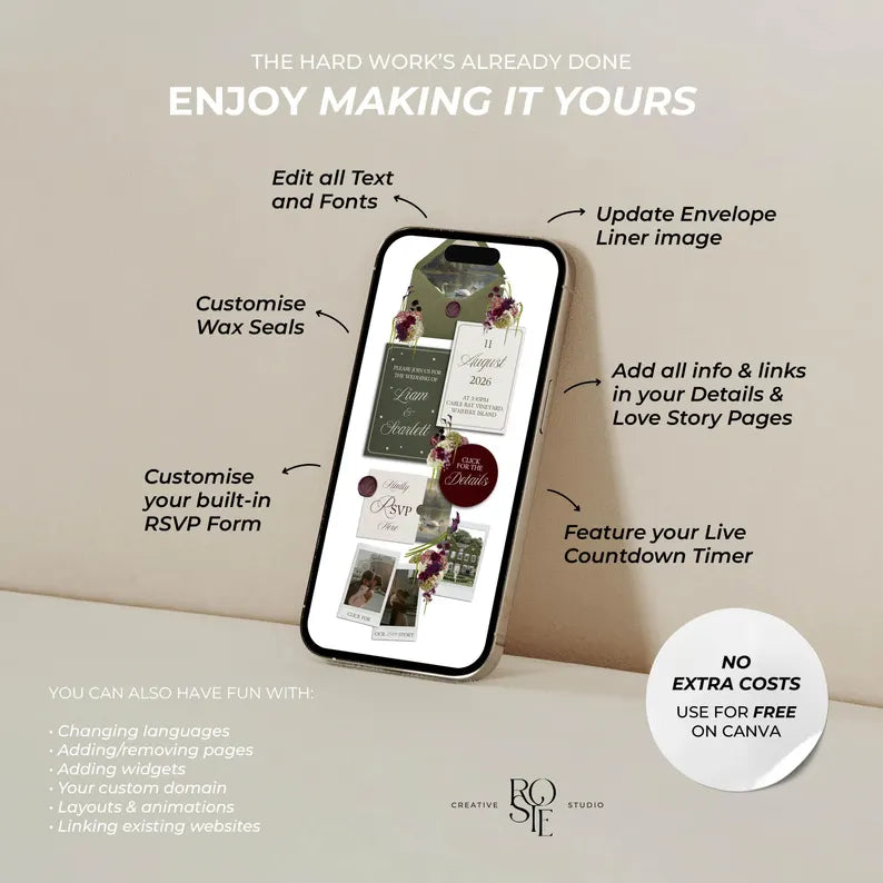Olive Green & Burgundy Floral Wedding Website – Canva Template