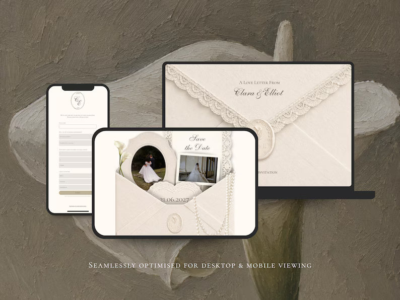 Pearl & Ivory Save the Date Website Template | Digital Wedding Invitation with RSVP | Instant Download