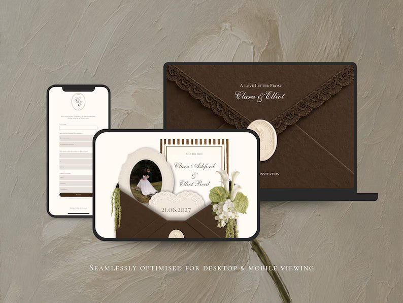 Brown and Ivory Save the Date Website Template | Digital Download