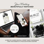 Ivory & Green Floral Save the Date with Built-In Form: Canva Website Template (Digital Download)