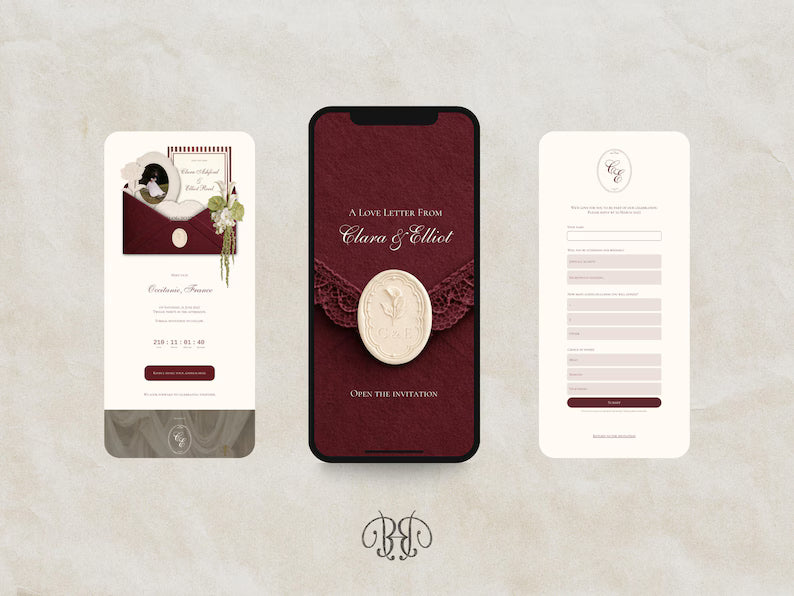Burgundy Save the Date Website Template | Digital Wedding Invitation with RSVP | Instant Download
