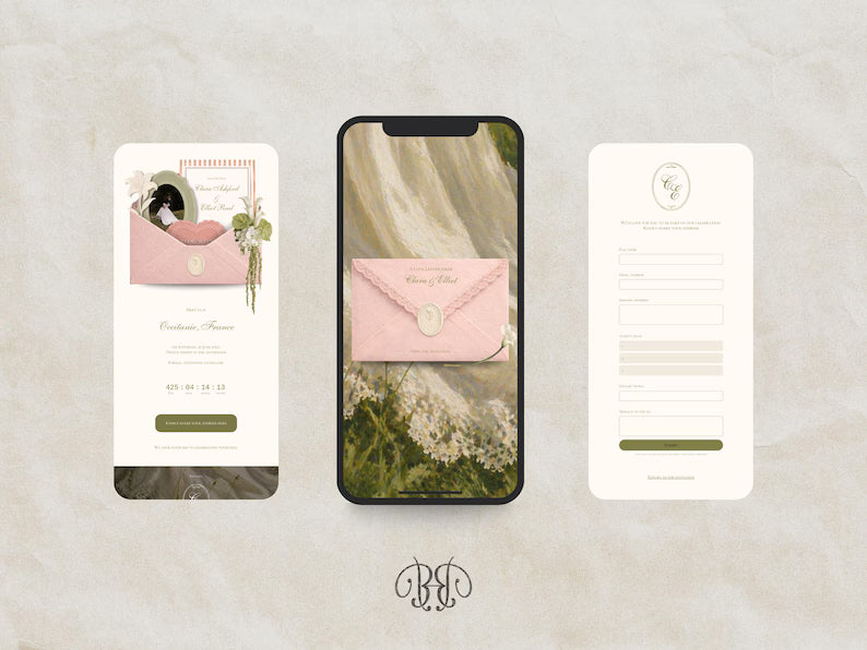 Save the Date Website Template | Blush & Sage Digital Invitation with RSVP | Instant Download