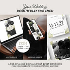 Black, Ivory & Green Floral Save the Date with Built-In Form: Canva Website Template (Digital Download)