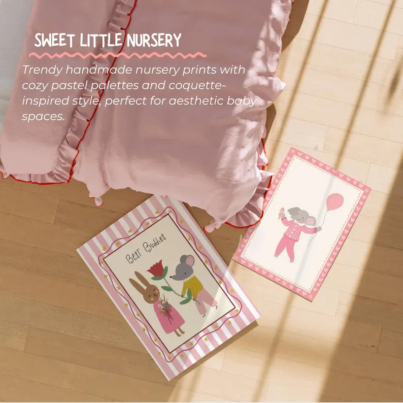 Pink Girl Nursery Wall Art Prints, Animals, Gallery Set (Digital Download, +180 Prints