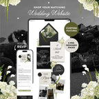 Black, Ivory & Green Floral Save the Date with Built-In Form: Canva Website Template (Digital Download)