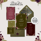 Olive Green & Burgundy Floral Wedding Website – Canva Template
